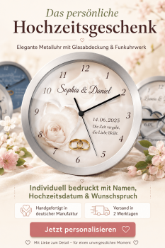 Originelles Hochzeitsgeschenk Hochzeitsuhr 25 cm -Funkuhr